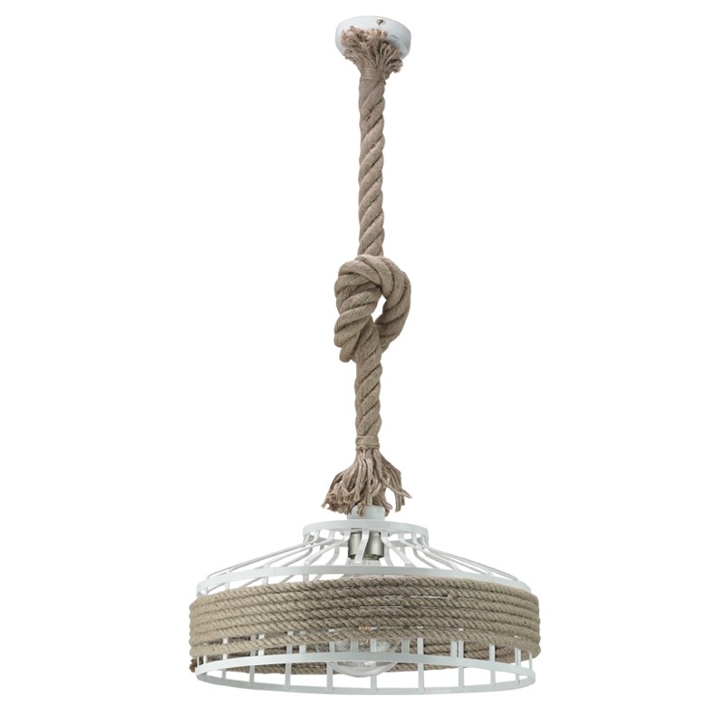 4421-WH InLight Κρεμαστό φωτιστικό από καφέ σχοινί και λευκό μέταλλο 1XE27 D:40cm (4421-WH)