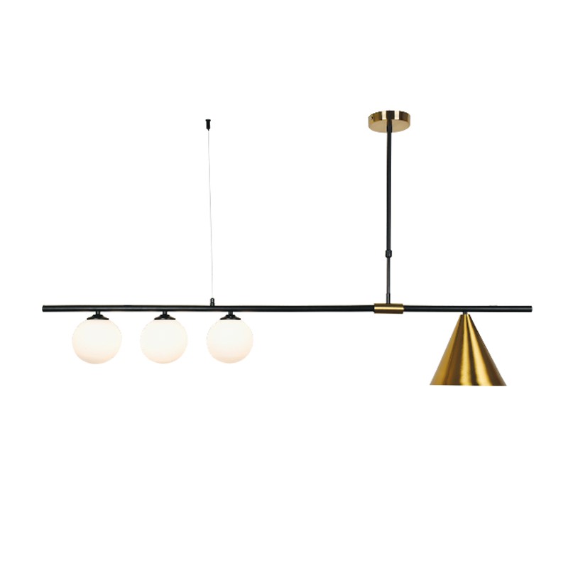 6040 InLight Κρεμαστό φωτιστικό από μαύρο και χρυσαφί μέταλλο και λευκή οπαλίνα 3XG9 και 1XE27 D:120cm (6040)
