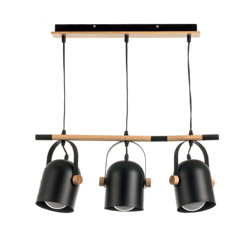 6130-3-BL InLight Κρεμαστό φωτιστικό από μαύρο μέταλλο και ξύλο 3XE27 D:60cm (6130-3-BL)