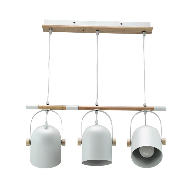 6130-3-WH InLight Κρεμαστό φωτιστικό από λευκό μέταλλο και ξύλο 3XE27 D:60cm (6130-3-WH)