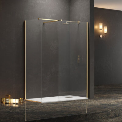 Σταθερά διαχωριστικά ντουζιέρας με διάφανο κρύσταλλο WALKIN 2 Gold KARAG 150x200cm