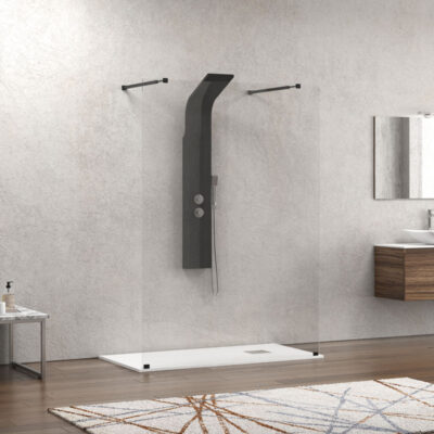 Σταθερό διαχωριστικό ντουζιέρας με διάφανο κρύσταλλο WALKIN 3 Black KARAG 158x200cm