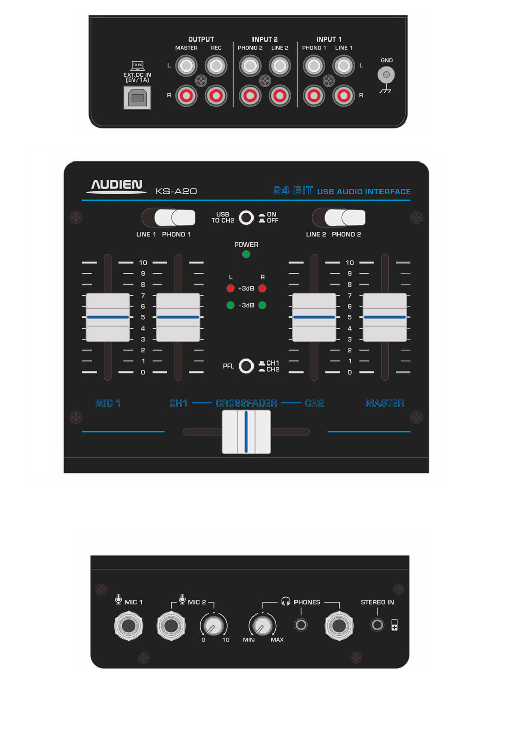 KS-A20  DJ ΜΙΚΤΗΣ 3 ΚΑΝΑΛΙΩΝ ME PFL/CUE & USB