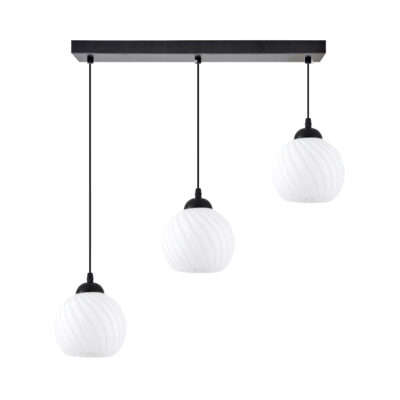 77-8198 KQ 8865-3 SWIRL BLACK PENDANT WITH WHITE GLASSES Ε3 HOMELIGHTING