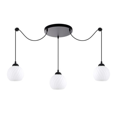 77-8199 KQ 8865-3A SWIRL BLACK PENDANT WITH WHITE GLASSES Ε3 HOMELIGHTING