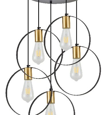 77-8204 KQ 9016-5P HOOP PENDANT BLACK & BRUSHED BRASS+ HOMELIGHTING