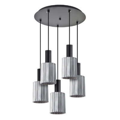 77-8488 SE21-BL-4-5BL-GL1 ADEPT TUBE Black Pendant Smoked Glass+ HOMELIGHTING