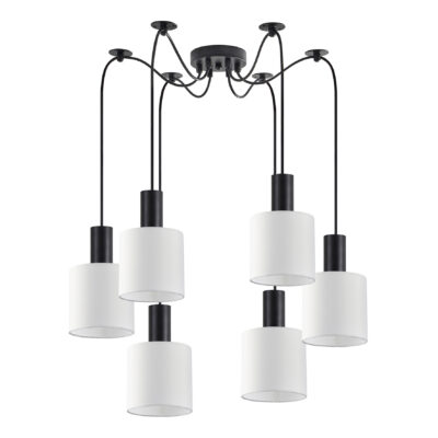 77-8506 SE21-BL-4-BL6-SH1 ADEPT TUBE Black Pendant White Fabric Shade+ HOMELIGHTING