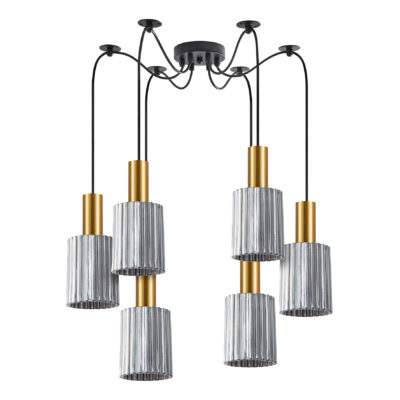 77-8575 SE21-GM-4-BL6-GL1 ADEPT TUBE Gold Matt Pendant Smoked Glass+ HOMELIGHTING