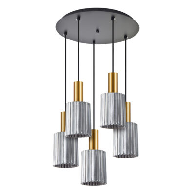 77-8579 SE21-GM-4-5BL-GL1 ADEPT TUBE Gold Matt Pendant Smoked Glass+ HOMELIGHTING
