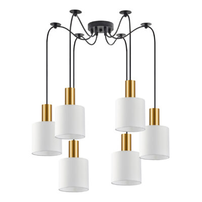 77-8597 SE21-GM-4-BL6-SH1 ADEPT TUBE Gold Matt Pendant White Fabric Shade+ HOMELIGHTING