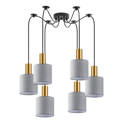 77-8604 SE21-GM-4-BL6-SH2 ADEPT TUBE Gold Matt Pendant Grey Fabric Shade+ HOMELIGHTING
