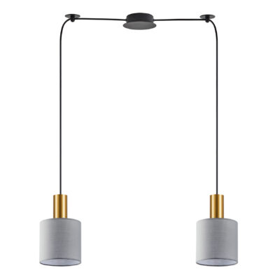 77-8606 SE21-GM-4-BL2-SH2 ADEPT TUBE Gold Matt Pendant Grey Fabric Shade+ HOMELIGHTING