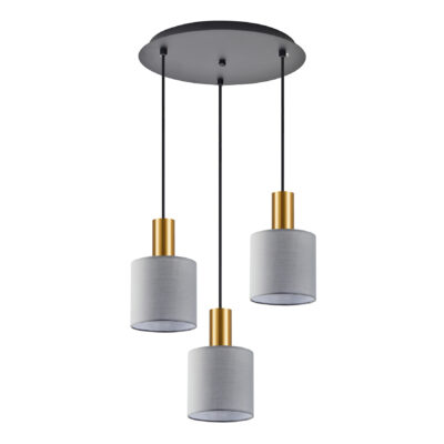 77-8607 SE21-GM-4-3BL-SH2 ADEPT TUBE Gold Matt Pendant Grey Fabric Shade+ HOMELIGHTING