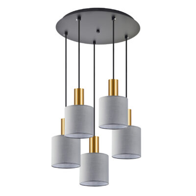 77-8608 SE21-GM-4-5BL-SH2 ADEPT TUBE Gold Matt Pendant Grey Fabric Shade+ HOMELIGHTING