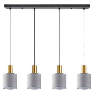 77-8609 SE21-GM-4-4BL-SH2 ADEPT TUBE Gold Matt Pendant Grey Fabric Shade+ HOMELIGHTING