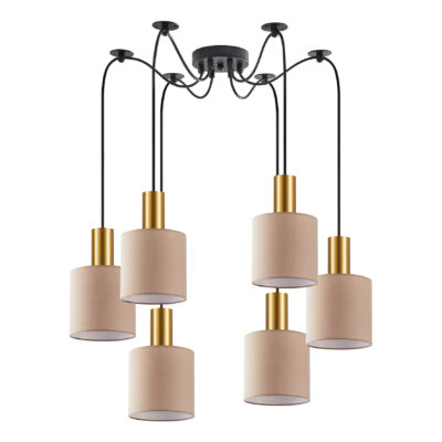 77-8611 SE21-GM-4-BL6-SH3 ADEPT TUBE Gold Matt Pendant Brown Fabric Shade+ HOMELIGHTING