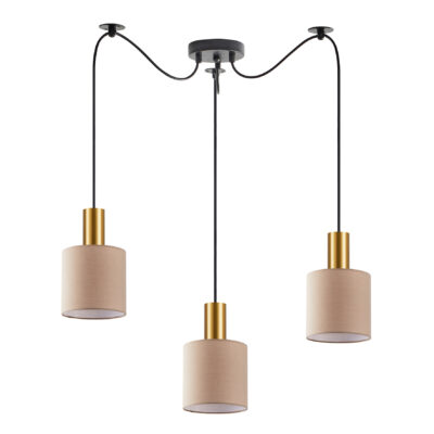77-8612 SE21-GM-4-BL3-SH3 ADEPT TUBE Gold Matt Pendant Brown Fabric Shade+ HOMELIGHTING