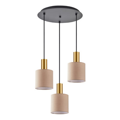 77-8614 SE21-GM-4-3BL-SH3 ADEPT TUBE Gold Matt Pendant Brown Fabric Shade+ HOMELIGHTING