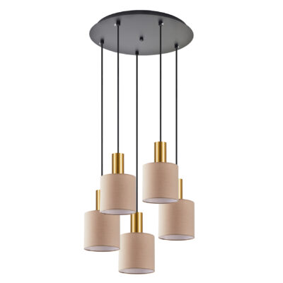 77-8615 SE21-GM-4-5BL-SH3 ADEPT TUBE Gold Matt Pendant Brown Fabric Shade+ HOMELIGHTING