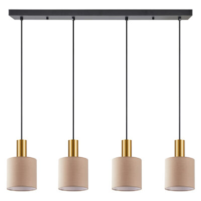 77-8616 SE21-GM-4-4BL-SH3 ADEPT TUBE Gold Matt Pendant Brown Fabric Shade+ HOMELIGHTING