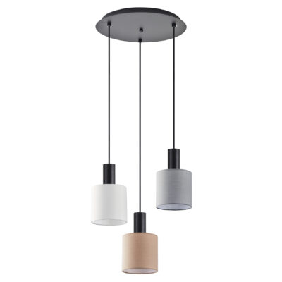 77-8915 SE21-BL-4-3BL-SH123 ADEPT FLEX Black Pendant White, Grey, Brown Fabric Shade+ HOMELIGHTING