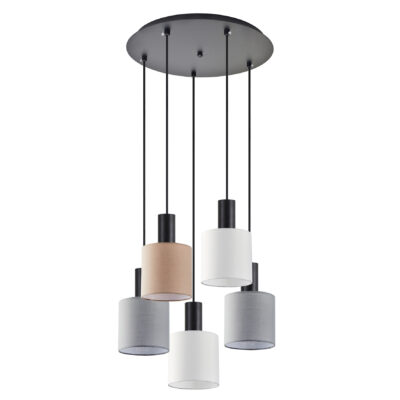 77-8916 SE21-BL-4-5BL-SH123 ADEPT FLEX Black Pendant White, Grey, Brown Fabric Shade+ HOMELIGHTING