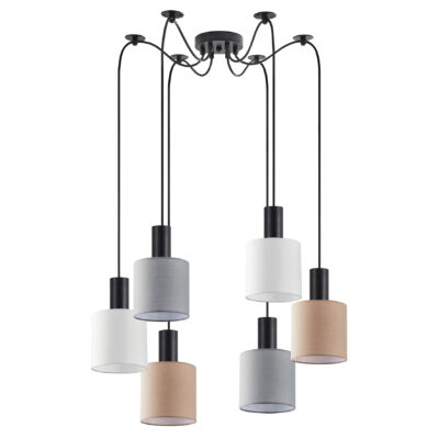 77-8918 SE21-BL-4-BL6-SH12 ADEPT FLEX Black Pendant White, Grey, Brown Fabric Shade+ HOMELIGHTING