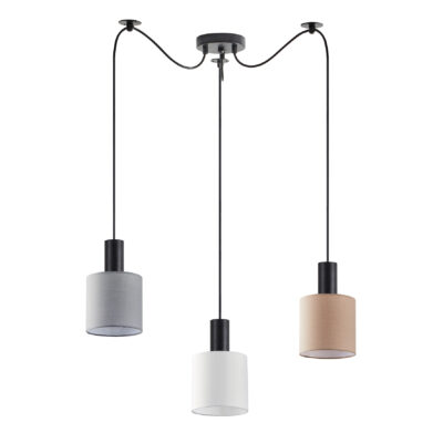 77-8919 SE21-BL-4-BL3-SH12 ADEPT FLEX Black Pendant White, Grey, Brown Fabric Shade+ HOMELIGHTING