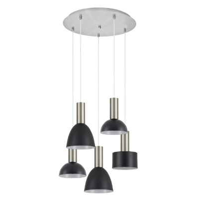 77-8926 SE21-NM-4-5BL-MS123 ADEPT FLEX Nickel Matt Pendant Black Metal Shade+ HOMELIGHTING