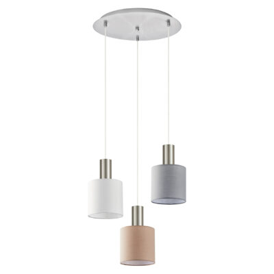 77-8930 SE21-NM-4-3BL-SH123 ADEPT FLEX Nickel Matt Pendant White, Grey, Brown Fabric Shade+ HOMELIGHTING