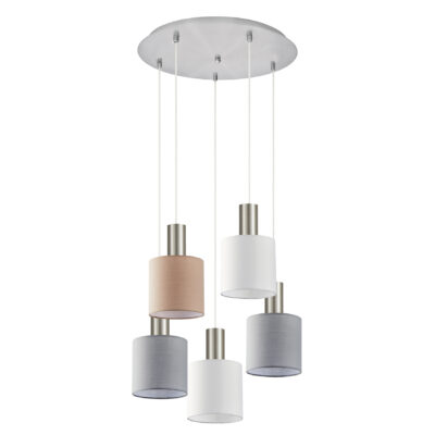 77-8931 SE21-NM-4-5BL-SH123 ADEPT FLEX Nickel Matt Pendant White, Grey, Brown Fabric Shade+ HOMELIGHTING