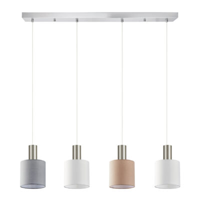 77-8932 SE21-NM-4-4BL-SH123 ADEPT FLEX Nickel Matt Pendant White, Grey, Brown Fabric Shade+ HOMELIGHTING