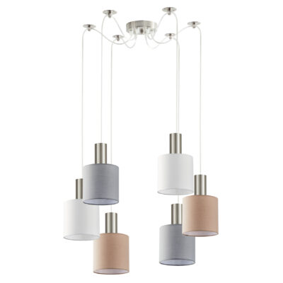 77-8933 SE21-NM-4-BL6-SH12 ADEPT FLEX Nickel Matt Pendant White, Grey, Brown Fabric Shade+ HOMELIGHTING