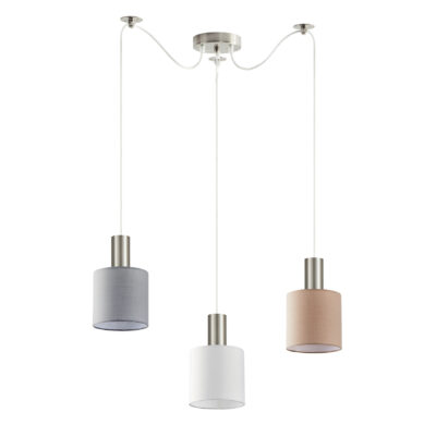77-8934 SE21-NM-4-BL3-SH12 ADEPT FLEX Nickel Matt Pendant White, Grey, Brown Fabric Shade+ HOMELIGHTING