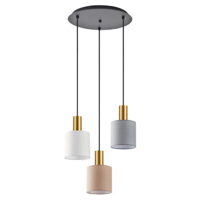 77-8945 SE21-GM-4-3BL-SH123 ADEPT FLEX Gold Matt Pendant White, Grey, Brown Fabric Shade+ HOMELIGHTING