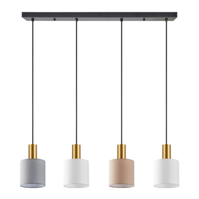 77-8947 SE21-GM-4-4BL-SH123 ADEPT FLEX Gold Matt Pendant White, Grey, Brown Fabric Shade+ HOMELIGHTING