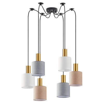 77-8948 SE21-GM-4-BL6-SH12 ADEPT FLEX Gold Matt Pendant White, Grey, Brown Fabric Shade+ HOMELIGHTING