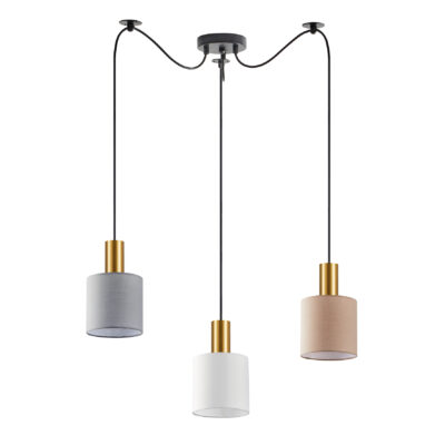 77-8949 SE21-GM-4-BL3-SH12 ADEPT FLEX Gold Matt Pendant White, Grey, Brown Fabric Shade+ HOMELIGHTING
