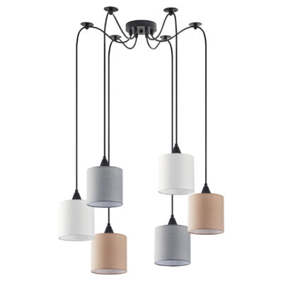 77-8963 SE21-BL-B10-BL6-SH123  ADEPT FLEX White, Grey, Brown Fabric Shade Pendant+ HOMELIGHTING