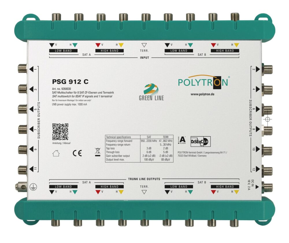 PSG 912 C Επεκτεινόμενος Πολυδιακόπτης 9/12 ACTIVE(2 Δορυφόροι+ Επίγεια-12 Εξόδους) POLYTRON