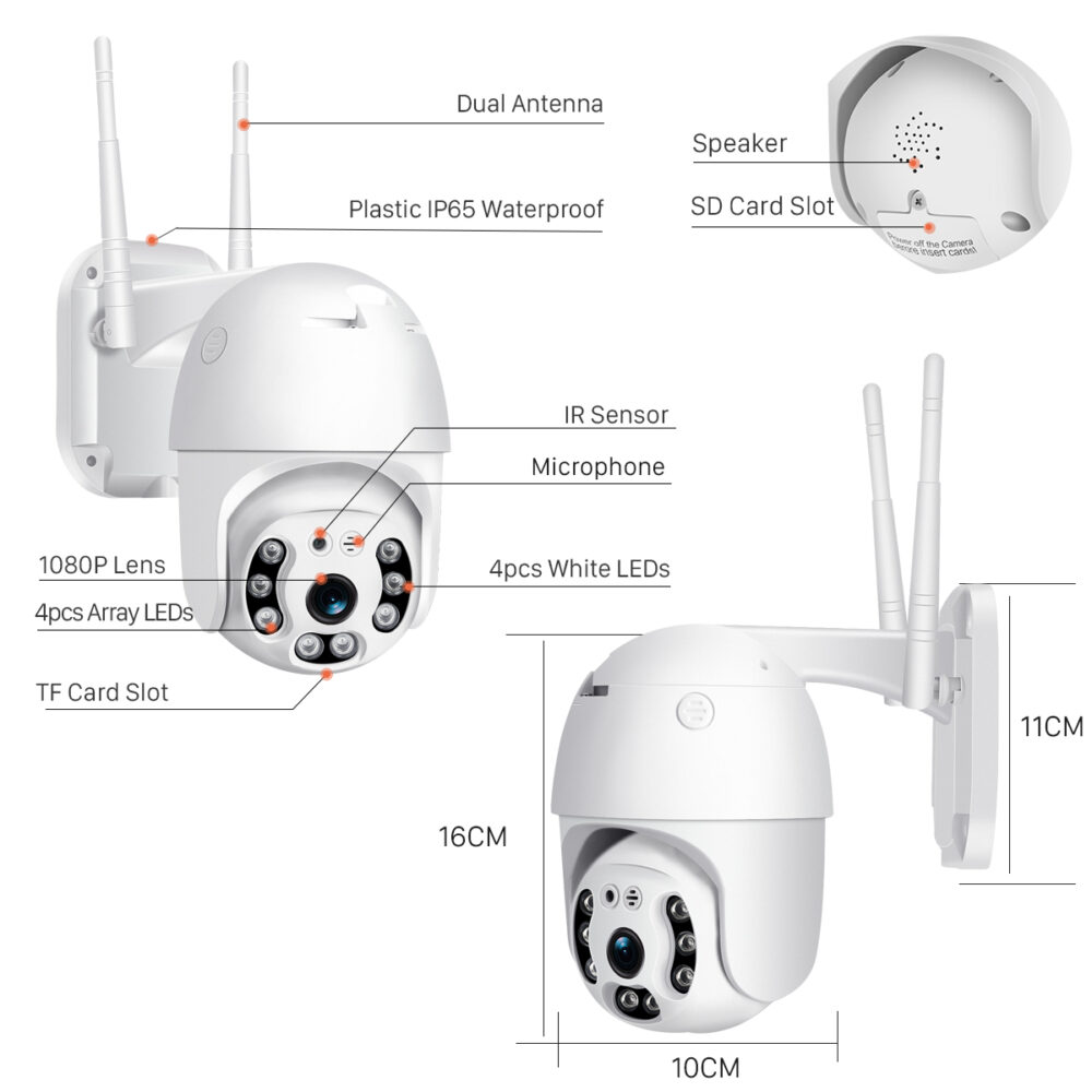 ANGA AQ-8108ISW Κάμερα PTZ IP Wi Fi ONVIF 1080P  2.0 MP Intelligent Alarm Auto Tracking με εφαρμογή CamH