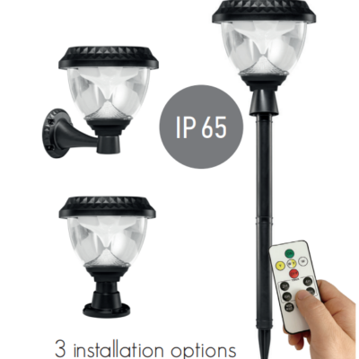 Ηλιακό LED φωτιστικό κήπου 3σε1 2W IP65 RGB+CCT με τηλ/ριο EVIVAK