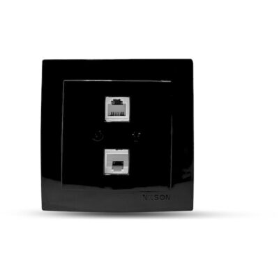 24221049 Μαύρη πρίζα δικτύου RJ45-CAT6-RJ11 GEYER