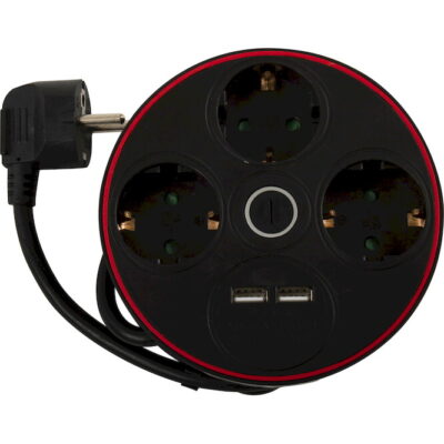 GNBKU03/E Πολύπριζο 3 θέσεων με διακόπτη 2xUSB μαύρο GEYER