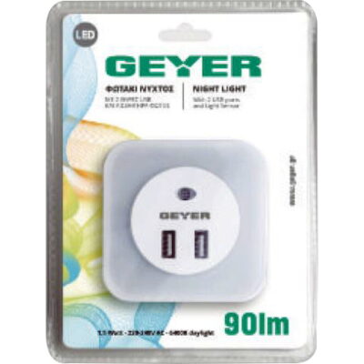 LN-USB2 LED Φωτάκι Νυκτός με 2ΧUSB + Sensor GEYER