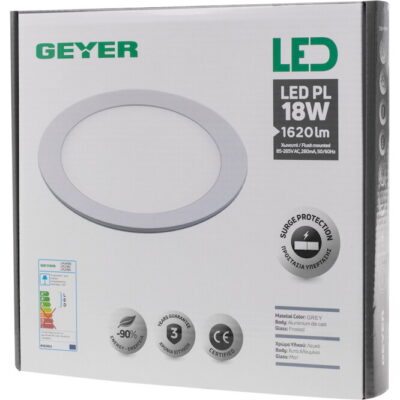 LPLD18G PL LED 18W 6500K 1550lm Φ200mm γκρι GEYER
