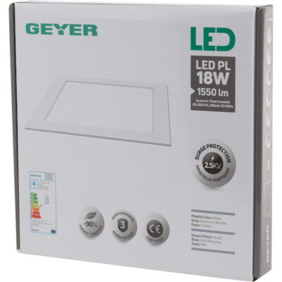 LPLW18TS PL LED τετράγωνο 18W 3000K 1550lm 200x200mm GEYER