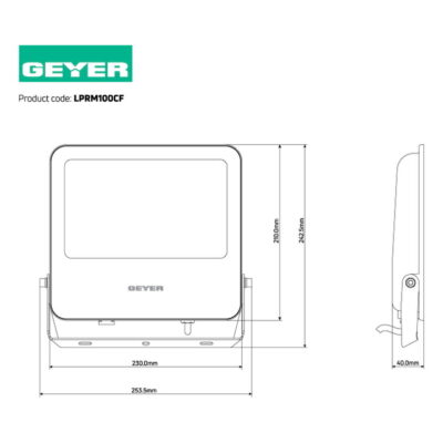 LPRM100CF Προβολέας LED FUTUR 100W 4000K 13500lm IP65 μαύρος GEYER