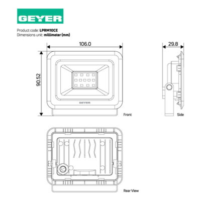 LPRM10CE Προβολέας LED Economy 10W 4000K 900lm IP65 μαύρος GEYER